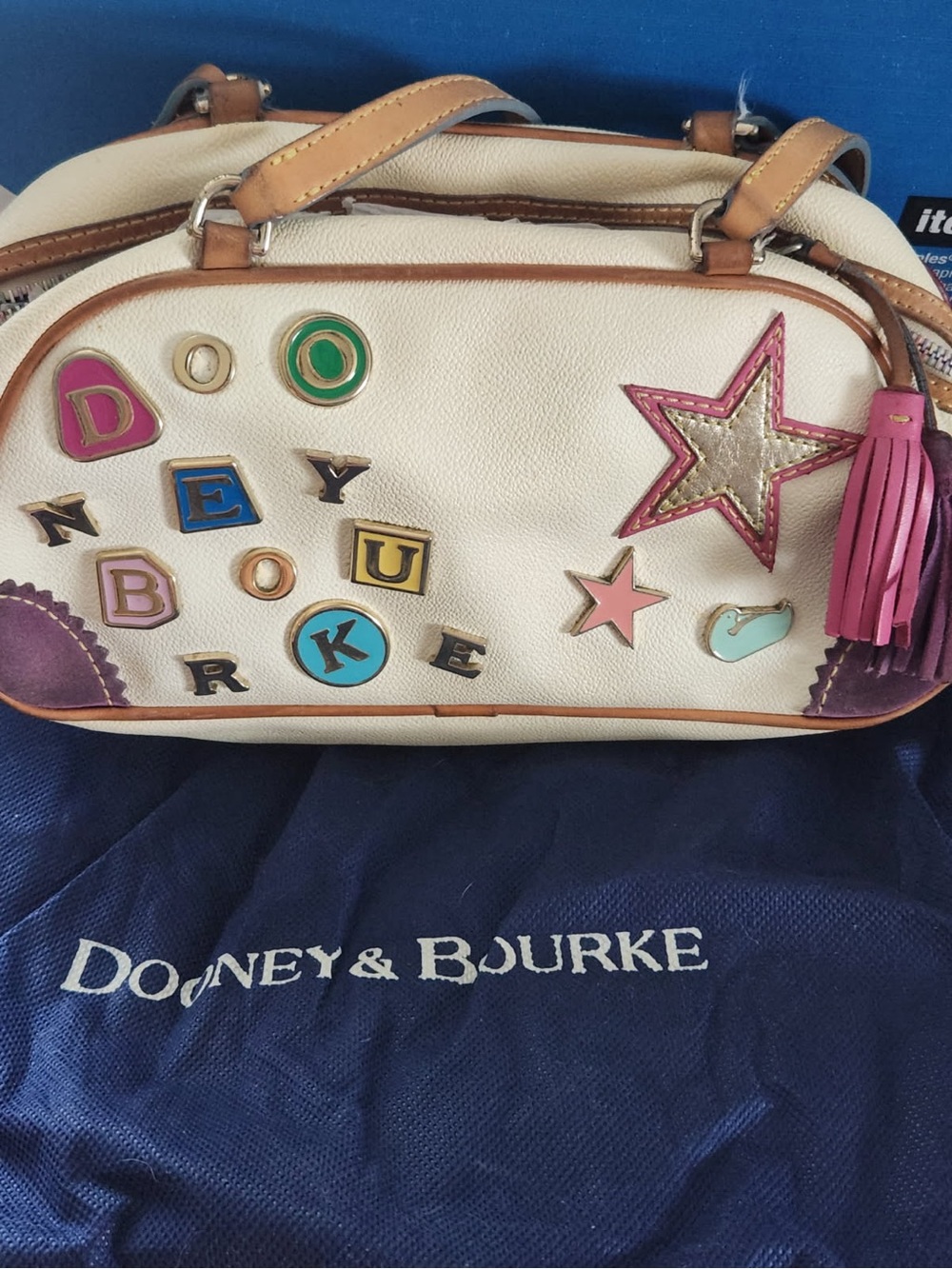Dooney & Bourke Vintage White Lindsay Lohan Charms Bag Multi Color Y2K